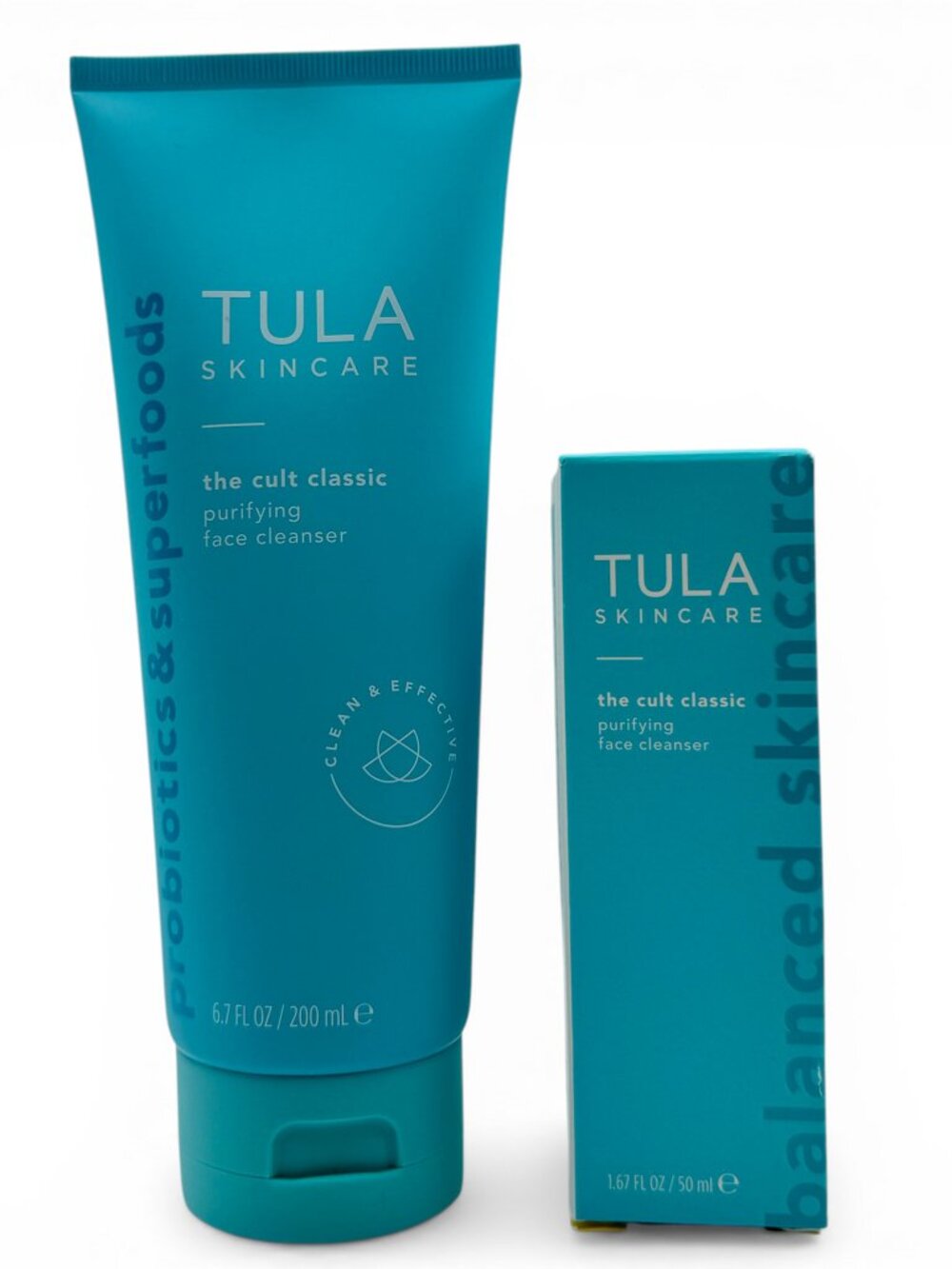 TULA Skin Care Purifying Face Cleanser Full Size 6.7 oz & Travel Size 1.67 oz